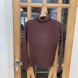 90s Northern Reflections Women's Ribbed Brown Turtleneck Sweater